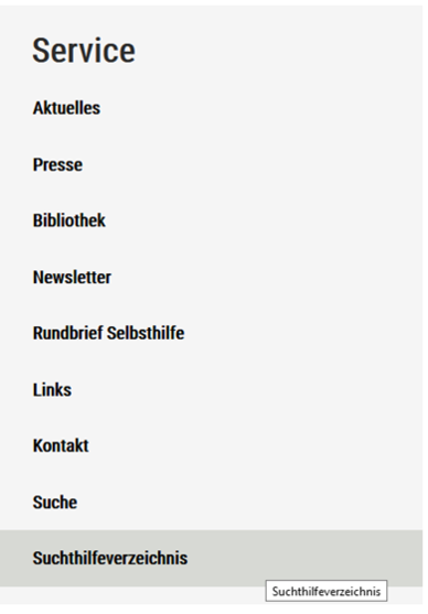 Serviceleiste Suchthilfeverzeichnis